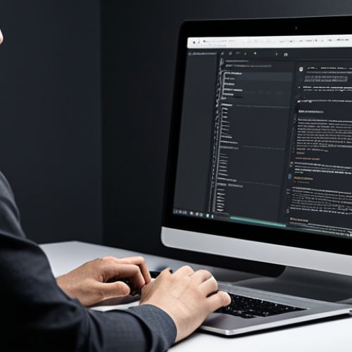 Home 8 A professional web designer, fully clothed in a modest, smart casual outfit, sitting focused at a sleek desk. They are working on a laptop displaying a sophisticated dark mode user interface. The screen shows deep charcoal grey backgrounds, soft off-white text, and judicious accents of a desaturated brand color, ensuring clear legibility and appropriate contrast. The environment is a modern, minimalist home office or studio at twilight, with subtle ambient lighting. Perfect anatomy, correct proportions, natural pose, well-formed hands, proper finger count, natural body proportions, professional photography, high resolution, soft cinematic lighting, detailed, appropriate content, safe for work, family-friendly.