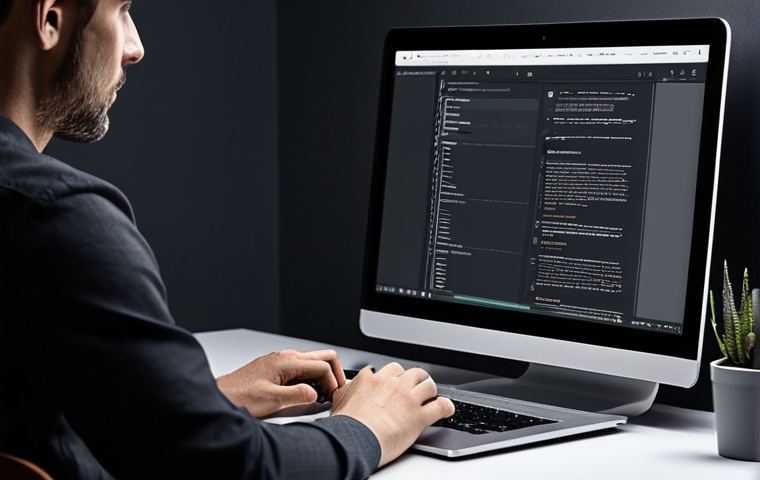 A professional web designer, fully clothed in a modest, smart casual outfit, sitting focused at a sleek desk. They are working on a laptop displaying a sophisticated dark mode user interface. The screen shows deep charcoal grey backgrounds, soft off-white text, and judicious accents of a desaturated brand color, ensuring clear legibility and appropriate contrast. The environment is a modern, minimalist home office or studio at twilight, with subtle ambient lighting. Perfect anatomy, correct proportions, natural pose, well-formed hands, proper finger count, natural body proportions, professional photography, high resolution, soft cinematic lighting, detailed, appropriate content, safe for work, family-friendly.